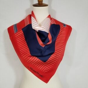 Vintage Monique Martin Square Scarf Geometric Abstract Red Navy Women's